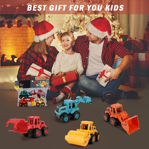 4Pcs Friction Powered Construction Truck Toys, Push and Go Vehicles for Outdoor Play, Gift for Boys Ages 3-8