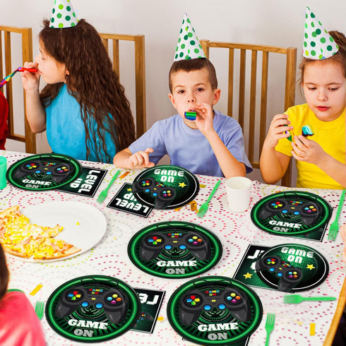 96 Pcs Video Game Plates and Napkins Party Supplies, Gaming Party Tableware Set for Kids Birthday