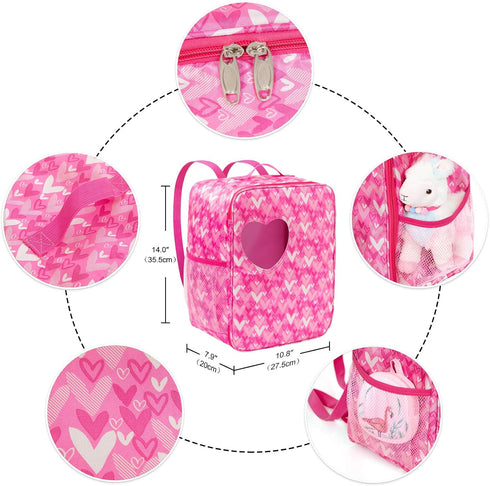 Ecore Fun 18 Inch Girl Doll Carrier Bag with Doll Clothes, Accessories, Dress, Backpack, Shoes, Sunglasses, Toy Lamb