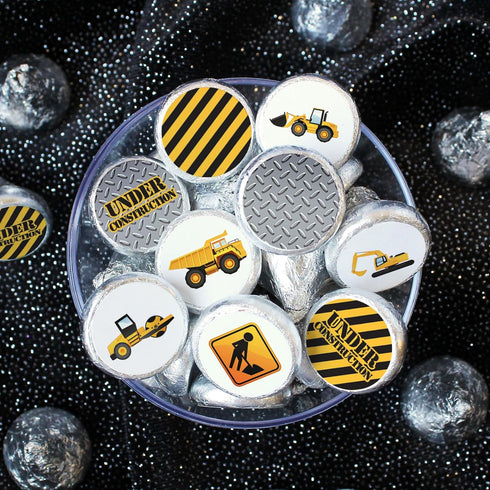 180 Count Under Construction Party Favor Stickers, Construction Birthday Chocolate Kisses Candy Stickers