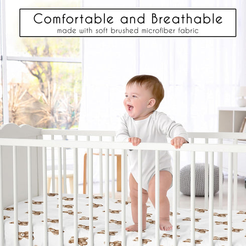 Sweet Jojo Designs Fitted Baby Crib Sheets (Boho Teddy Bear) for Boys or Girls, Infant Nursery, Toddler Room - Standard