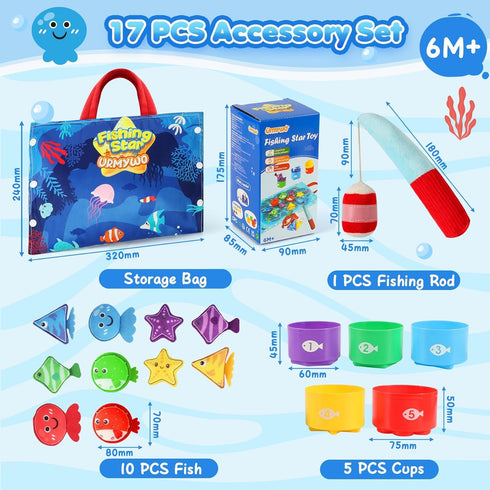 1 17 1 1 2 Montessori Toys for Year Old Boy Girl Birthday Gift, in Cloth Fishing Game with Stacking Cups, Color