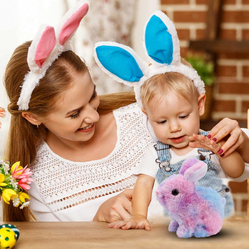 Easfan Walking Bunny Stuffed Animal, Interactive Jumping Rainbow Rabbit Talking Plush Toy for Kids Birthday Gifts, 7''
