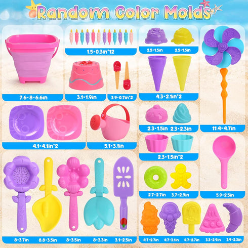 Set 3-10, Set Dreamon Collapsible Beach Toys for Kids Collapsible Sand Bucket Shovels with Mesh Bag and Beach Molds