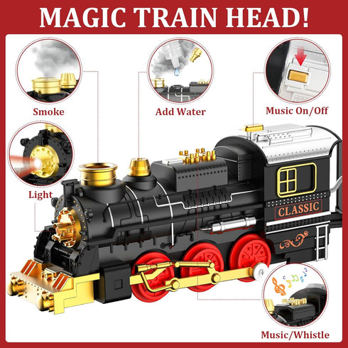Set Set 3 4 5 6 7 8+ Train Train Toys for Boys with Smokes, Lights and Sound (ON/Off), Train Under Christmas Tree