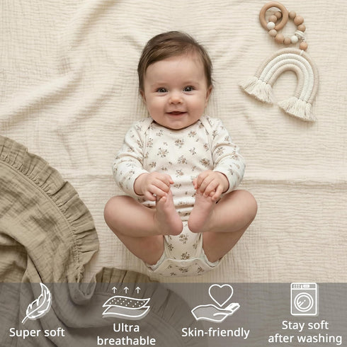 Pack 2 Pack Pro Goleem Muslin n Play Sheets for Boys and Girls, Soft Breathable Cotton Fitted Mini Crib Sheets, Neutral