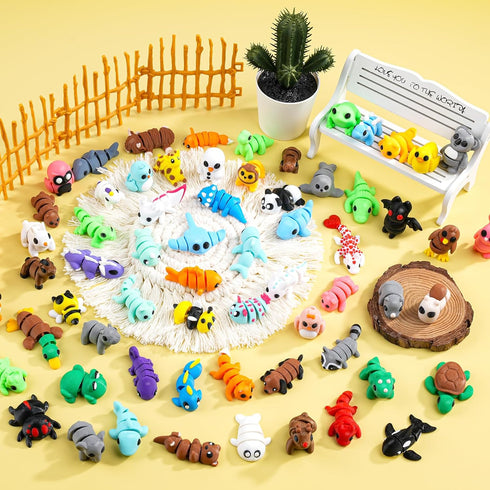 64pcs 3D 3D VZZNN Mini Printed Animals Bulk, Printed Articulated Flexible Fidget Toy, Cute Little Animal Figurines Toy