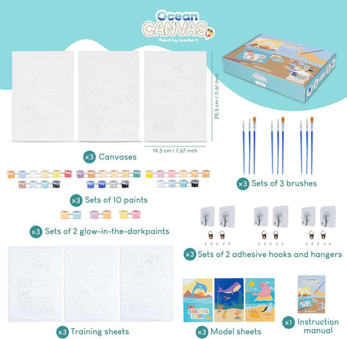 BONNYCO Paint by Numbers Kit for Kids - Sea Animals Pack of 3 Canvas