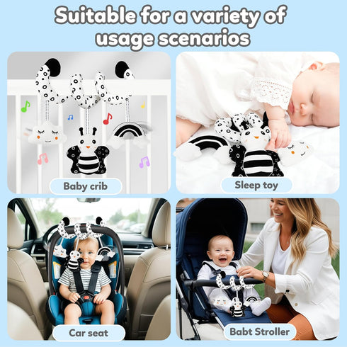 0-6 0 3 6 9 Car Seat Toy,Stroller Toys,Car Seat Toys for Babies months Boy Girl,Spiral Hanging Stroller Black and White