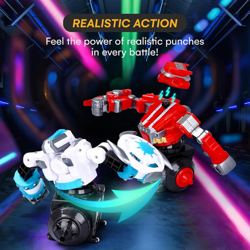 2-Pack 360 Playset Top Race Remote Control Fighting Toy Red & Blue RC Robots with Lights, Sounds & Rotation Interactive