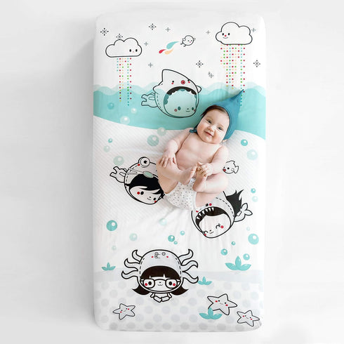 Rookie Humans Organic Cotton Sateen Fitted Crib Sheet: Dive in, Modern Nursery, Standard Crib Size (52 x 28 inches)