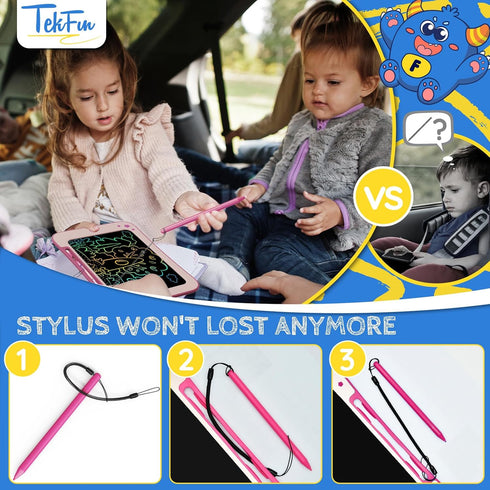 TEKFUN 8.5 Inch LCD Writing Tablet, Kids Doodle Board with Stickers, Colorful Drawing Tablet for Girls 3-7 Years (Pink)