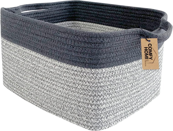 COMFY-HOMI Cotton Rope Woven Basket with Handles, Organizing Bins for Toys, Books, Cloth Storage, Light Grey