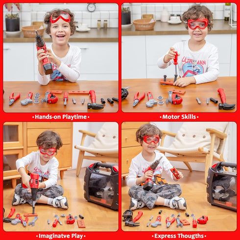 JOYIN 24Pcs Kid Tool Set, Pretend Play Toddler Tool Toy with Electric Toy Drill in Carry Case