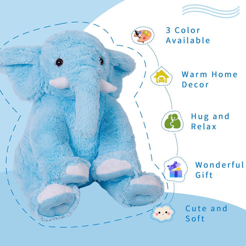 5Lb Weighted Elephant Stuffed Animals, 16in Plush Giant Throw Pillow for Boys and Girls Christmas (Blue)