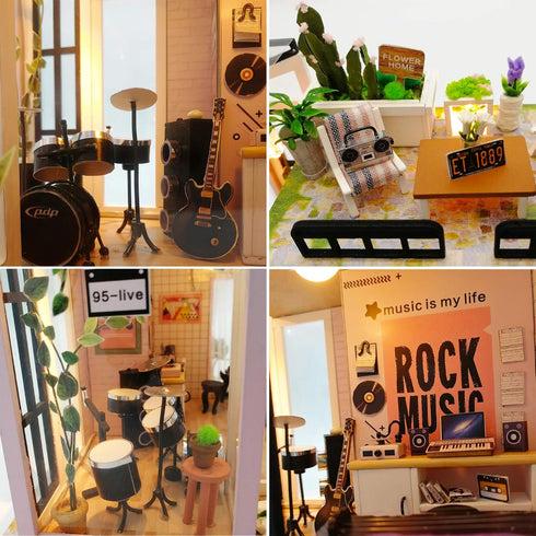 Spilay DIY Miniature Dollhouse Kit with Wooden Furniture, Dust Proof and Music Movement, 1:24 Scale Creative Room