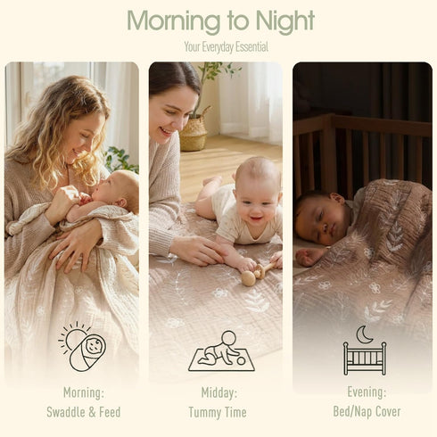 6-Layer 43" 43",Leaf Muslin Baby Blanket Made with Organic Cotton - Nature Inspired Pattern,Swaddle & Crib Quilt, x