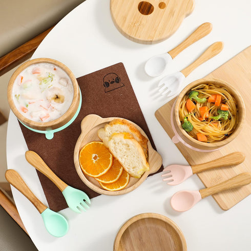 Baby Bowls with Lid - HBM Bamboo Suction Bowls for Baby and Spoon Set, 3PC Feeding Supplies for Toddlers, BPA Free