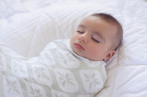 3 Pack Muslin Cotton Baby Swaddle Blankets, Large Sage Green & White Hand-Drawn
