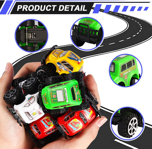 Manmel 12 Pack Pull Back Cars for Kids, Bulk Mini Racing Vehicles Monster Truck Toys Party Favors for Toddlers, Pinata