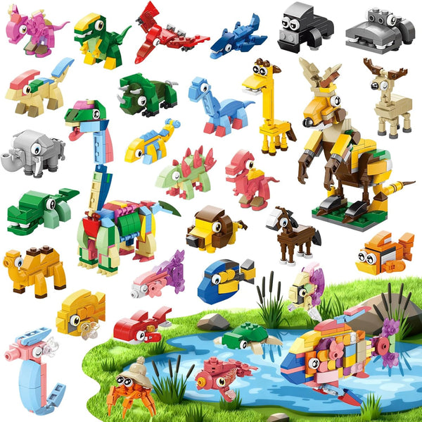 30 Packs Animal Party Favors for Kids, 999+ PCS Mini Building Blocks,