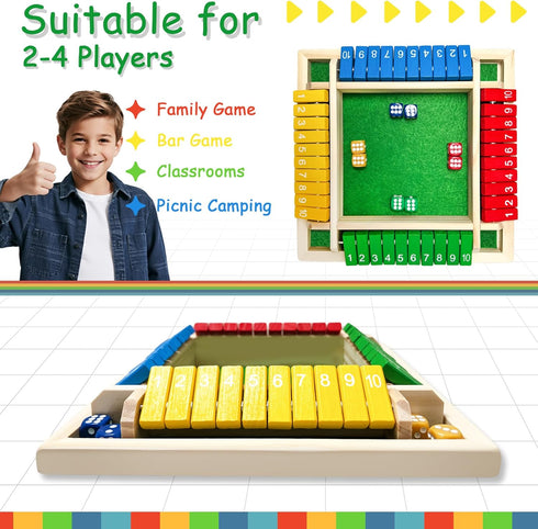 HENNAED 4-Player 8 4+ Shut The Box Game, Wooden dice Game with Dice and Shut-The-Box Instructions for Kids Adults