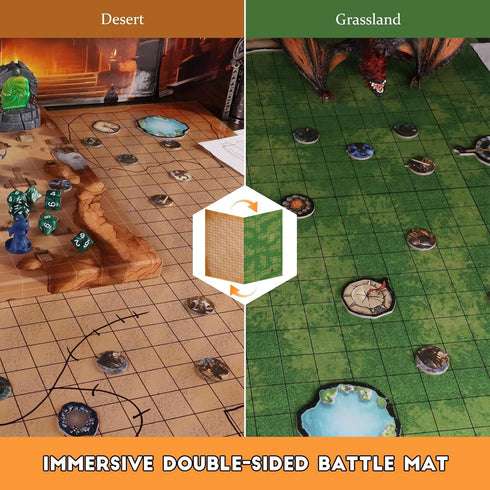 Set 2-Sided Set, CZYY Foldable Battle Mat with DM Screen, Game Tokens, Dice - Wet & Dry Erase Terrain, Ultimate DND