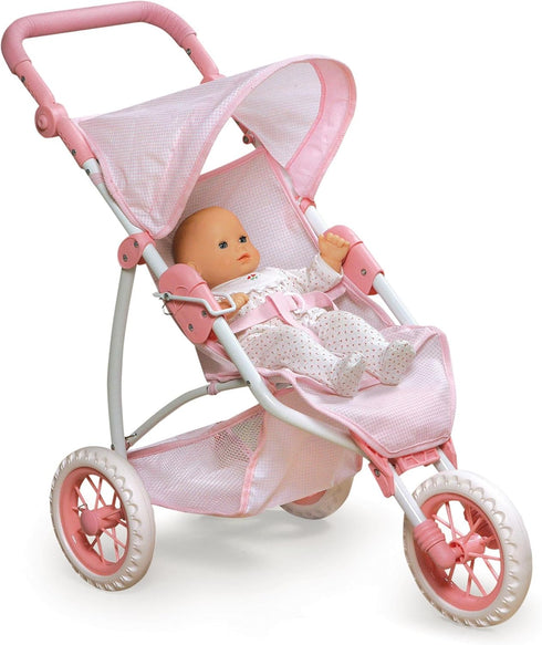 Badger Basket Toy Doll Folding Three Wheel Stroller for 22 inch Dolls - Pink/Gingham