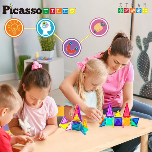 PicassoTiles Travel Size Magnet Building Blocks Toy Set - Mini Diamond Magnetic Construction Block Sensory Toys