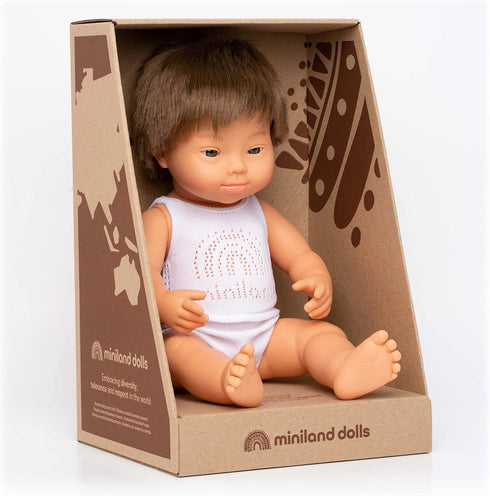 Miniland 15'' Caucasian Boy Doll with Down Syndrome (Box) - Anatomically Correct, Quality Made in Spain