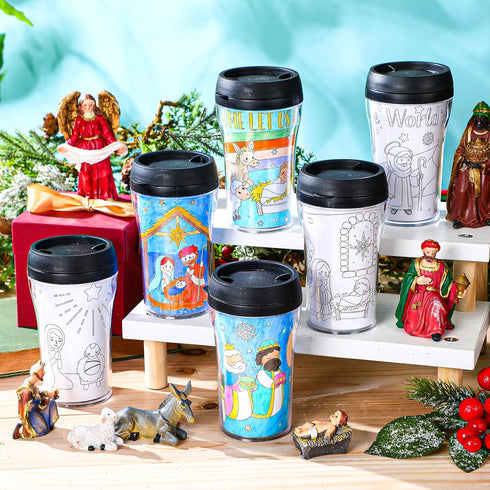 Yiyiring Set 12 of Christmas Nativity Coloring Cup Nativity Color Your Own Cup Christmas Cups Religious Christian Party