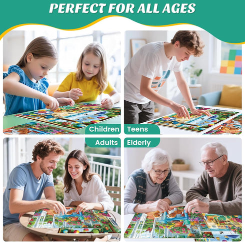 2 Pack 300 8-10 10-12,Glossy Gift,20.5x15 Piece Puzzle for Adults, Garden Dogs Seaside Porch Jigsaw Puzzle