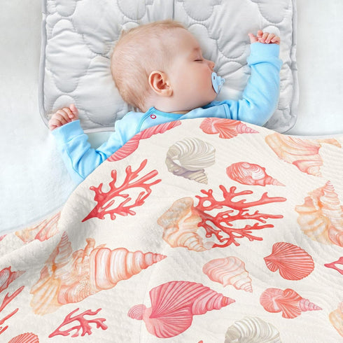 KICPOAY Coral Seashell Light Pink Baby Swaddle Blanket for Boys and Girls, Muslin Baby Receiving Swaddle Blanket, Soft