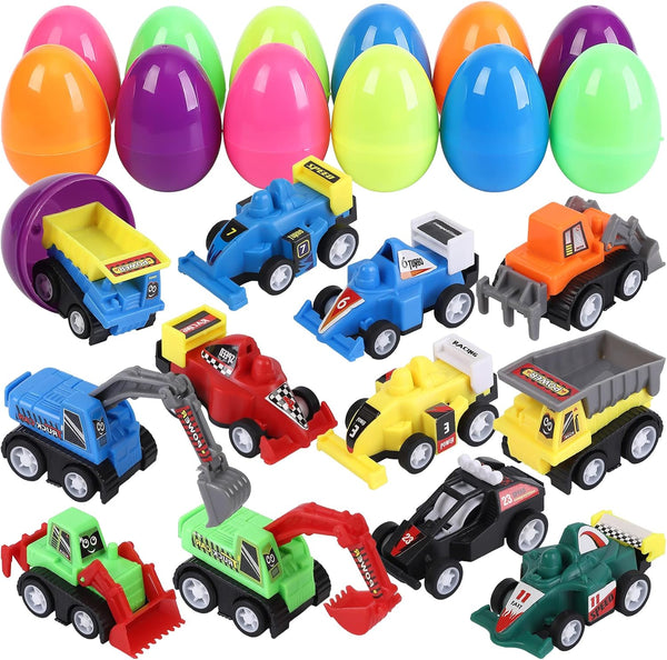 Twister.CK 12 Pcs Easter Eggs Prefilled with Pull Back Cars for 3-6 Year