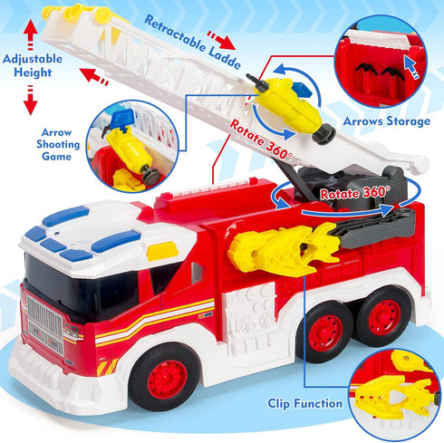 3 4 5 6 7 8 15" Large Fire Trucks Toys for Toddlers, Kids Toys for Years Old Boys, Firetruck Toy for Kids with Ladder