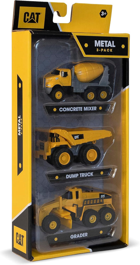 CAT Construction Toys, Die Cast Metal 3 Pack Vehicles - Dump Truck, Cement Mixer, Grader for Ages 3+