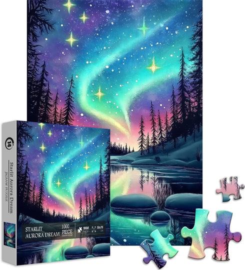 PICKFORU Magic Northern Lights Puzzles for Adults 1000 Pieces, Nature Fantasy Landscape Puzzle