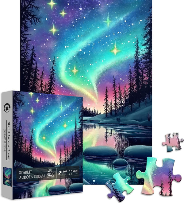 PICKFORU Magic Northern Lights Puzzles for Adults 1000 Pieces, Nature Fantasy Landscape Puzzle
