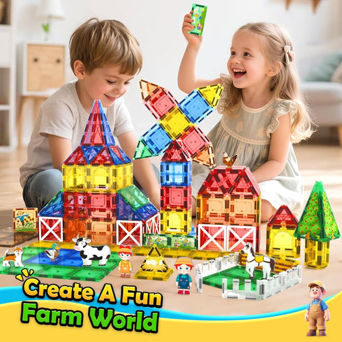 105 3+ 3 4 5 6 7 8+ PCS Magnetic Tiles with Farm Animals, Magnetic Blocks Building Toys for Year Old Toddler
