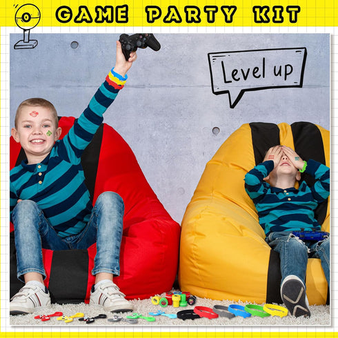 Skylety 72 Pcs Video Game Party Favor Set, Rubber Bracelets, Stamps, and Keychains for Kids