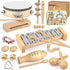 kaqinu Kids Musical Instruments,100% Natural Wooden Music Percussion Toy Sets, 23 Pcs Tambourine