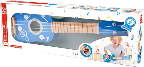 Hape Kid's Wooden Toy Ukulele in Multicolor Dot Blue, Dimensions: L: 21.1, W: 2.6, H: 6.9 Inch