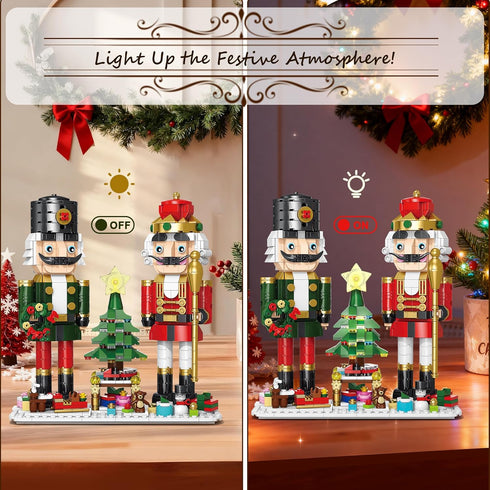 FunBuild Set 2 (797PCS) Christmas Nutcracker Building with Light - Soldiers, Light-Up Christmas Tree, Wreath, Snowman
