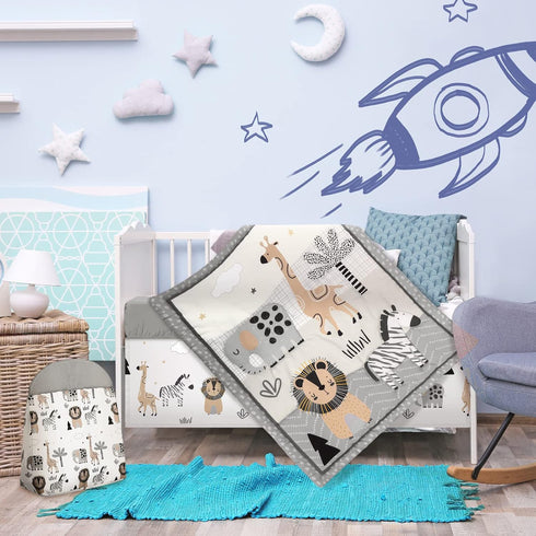 4 Set, Piece Woodland Forest Animals Crib Bedding Including Jungle Safari Crib Skirt, Blanket, Nursery Bed Sheet