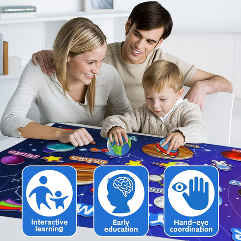 OKOOKO 41PCS Outer Space Felt Board Story Set - 43x29inch Solar System Universe Storytelling with Hooks, Astronaut