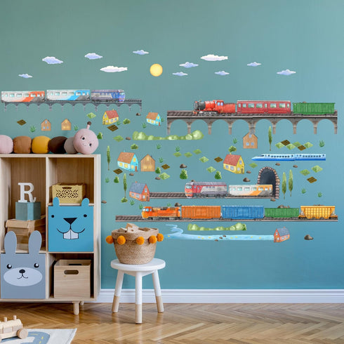 Train Wall Decals for Kids by Lipastick - Educational Railroad Wall Stickers for Boys and Girls - Peel and Stick
