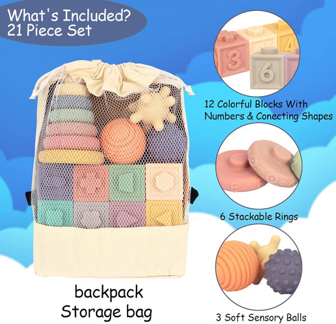 21PCS 6 1-3, Montessori Toys for Babies,Teething Toys for Babies Months, Months+, Early Educational Learning Stacking