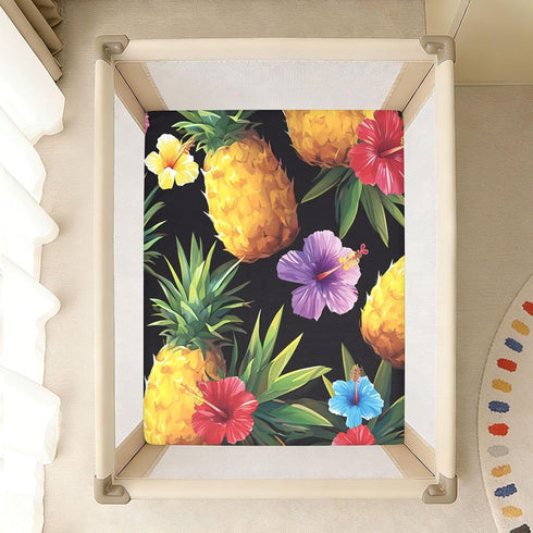 Bseiialft 52 28 Pineapples Hibiscus Palm Leaves Tropical Crib Sheets for Boys Girls Soft and Breathable Cotton Baby
