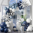 Blue Silver Balloon Arch Kit, Navy Blue Silver White Balloon Garland with Metallic Light blue silver Balloons Star Foil