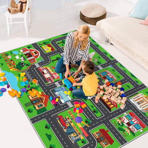 DINSUMRUG (59X39.4 INCH, 1) Kids Carpet Car Play Rug, City Life Traffic Road Kids Rug Playmat,Non Slip Children